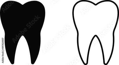 Black flat line teeth vector set collection group with dental tooth silhouette and outline icons, medical healthcare dentistry symbol isolated on transparent background, editable minimalist design