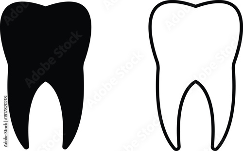 Black flat line teeth vector set collection group with dental tooth silhouette and outline icons, medical healthcare dentistry symbol isolated on transparent background, editable minimalist design