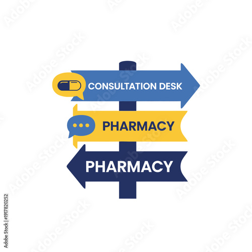 Directional Signs Guiding Towards Pharmacy Services and Consultation Desk Clearly Indicated