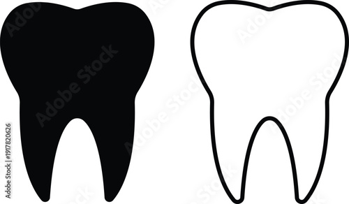 Black flat line teeth vector set collection group with dental tooth silhouette and outline icons, medical healthcare dentistry symbol isolated on transparent background, editable minimalist design