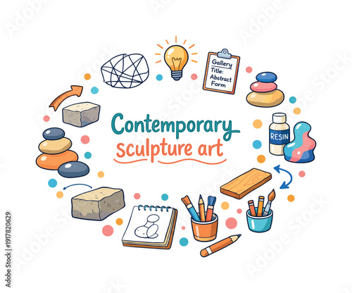 Contemporary sculpture art. Hand drawn illustration of Contemporary sculpture art. mixed