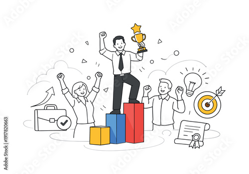 t dProfessional and personal milestones of people at work. Colleagues celebrating promotion with raised hands