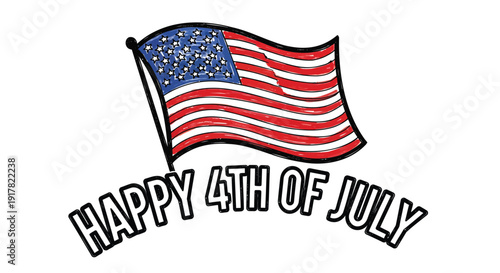American flag icon for Independence Day celebration, isolated on transparent background