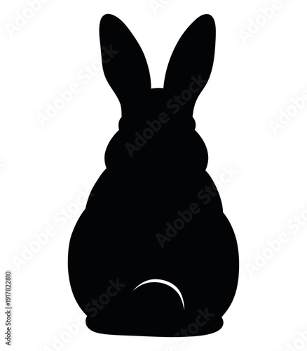 Back view black rabbit silhouette with small tail and upright ears for Easter seasonal branding spring decor labels stickers nursery prints party invitations apparel and craft projects