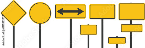 Foto Realistic yellow road sign set, vector icons for top ranked transportation visua