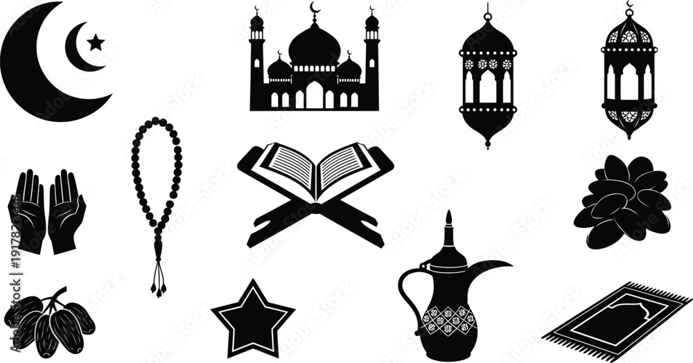 Naklejka premium Islamic symbols and icons