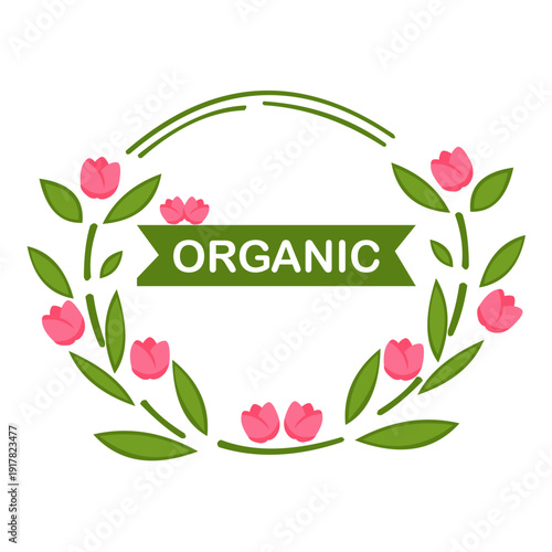 Organic floral wreath badge vector
