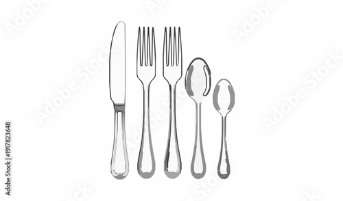 Elegant silver cutlery set knife fork and spoons decorative black outline luxury dining vector illustration