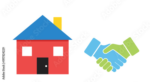 Red House and Handshake Illustration.
