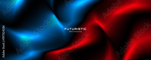 3D blue red lines techno abstract background overlap layer on dark space with waves effect decoration. Modern graphic design element stripes style concept for web, art, flyer, card, or brochure cover