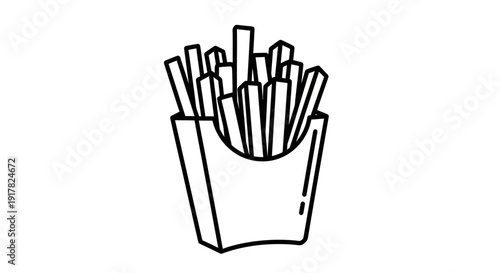 Simple Line Drawing of French Fries Container 1.
