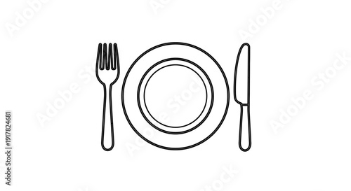 Simple Line Drawing of Plate and Utensils 1.