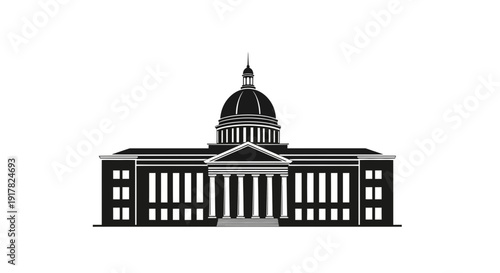 Simple Black and White Government Building Illustration.