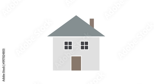 Simple Gray House Icon with Chimney.