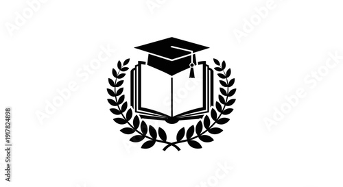 Graduation Cap on Open Book with Laurel.