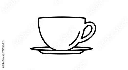 Simple Black Line Drawing of Tea Cup.
