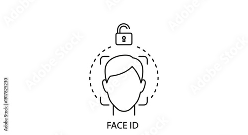 Simple Line Drawing of Face ID Technology.