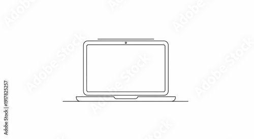 Simple Line Drawing of Laptop Computer.