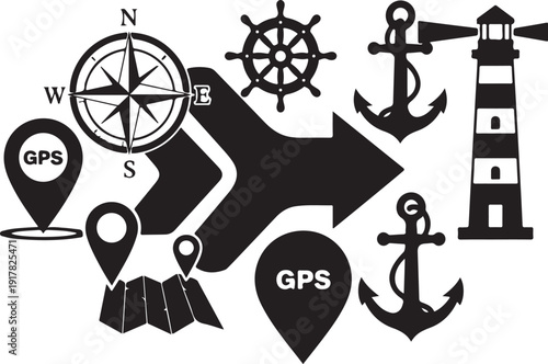 Navigation Symbols and Icons for Travel and Direction Guidance