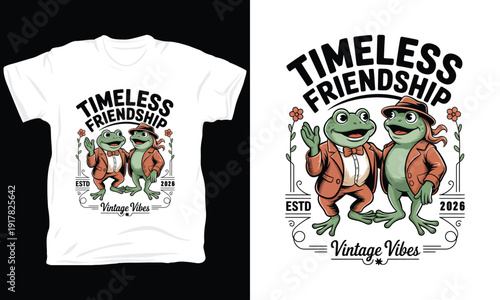 Timeless Friendship Vintage Frogs Retro Illustration T-shirt Design