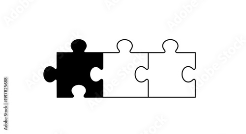 Black and White Puzzle Pieces Connected.