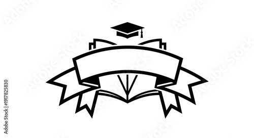 Graduation Cap and Open Book Illustration.