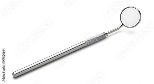Stainless Steel Dental Mouth Mirror Instrument on White Background — Dentistry Examination Tool