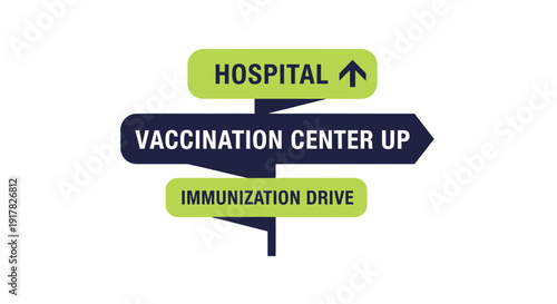 Directional Signs Showing Hospital, Vaccination Center, And Immunization Drive Location