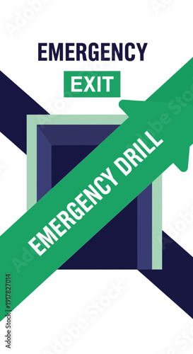 Emergency Drill Directional Sign Illustrating Escape Route During Crisis Situations For Safety