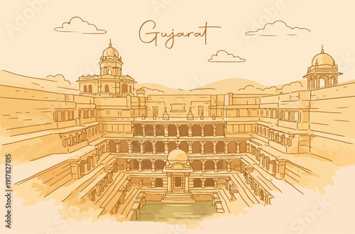 Vector illustration of an old town with buildings, streets, and vintage architecture