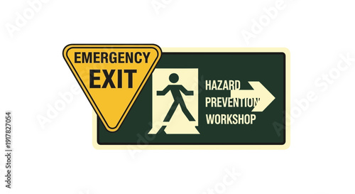 Emergency Exit and Hazard Prevention Workshop Sign for Safety Instructions and Guidance