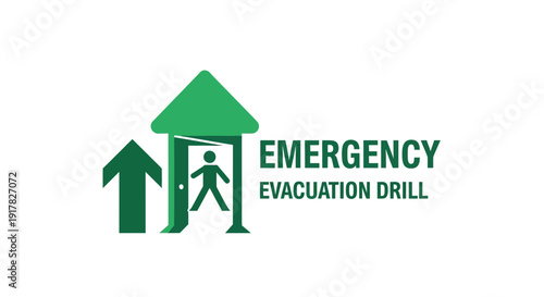Emergency Evacuation Drill Symbol With Directional Arrow Icon And Green Color Theme