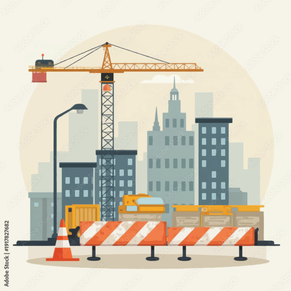 Obraz premium Construction Site with Crane and Barriers.