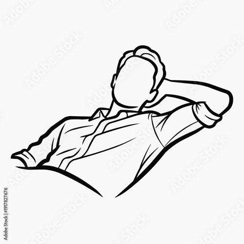 A person relaxing with arms behind their head in a laid-back pose on a surface. isolated on white background, Vector