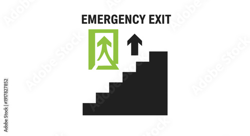 Emergency Exit Sign Illustrating Path To Safety With Arrows And Stairway To Escape