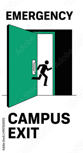 Emergency Exit Sign Illustrating Swift Departure From Campus Building During Crisis Scenario