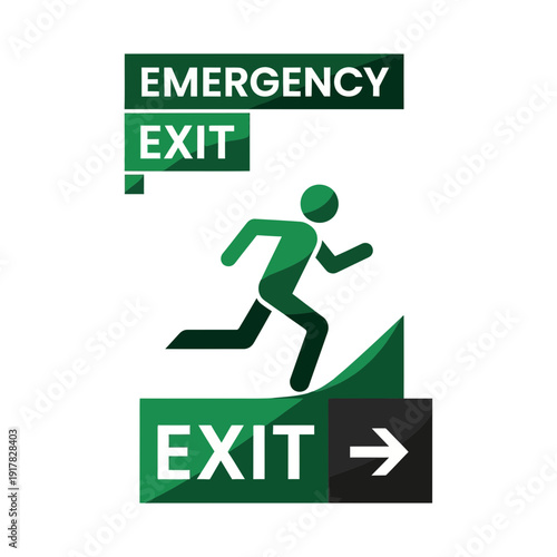 Emergency Exit Sign: Modern Graphic Design Illustrating Safety And Directional Guidance