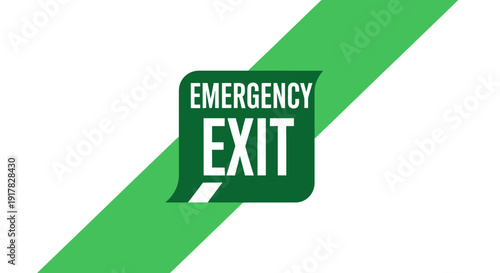 Emergency Exit Sign on a Green Diagonal Stripe for Safety and Evacuation