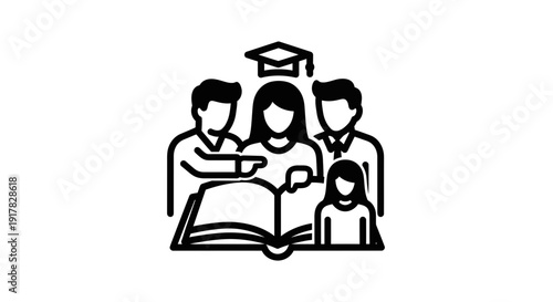 Family Reading Together with Graduation Cap.