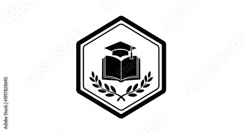 Graduation Icon with Book and Laurel.