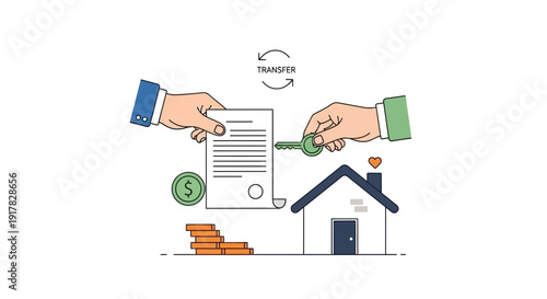 Hands exchanging house key and contract.