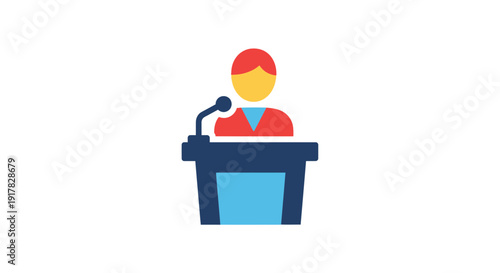 Man Standing at Podium with Microphone.