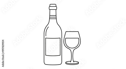 Wine Bottle and Wine Glass Illustration.