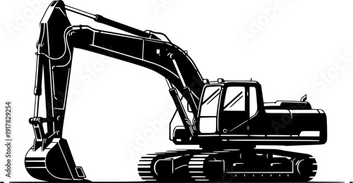 Heavy Excavator and Crawler Shovel Silhouette - Industrial Construction Machinery Vector