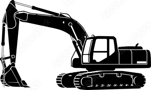 Heavy Excavator and Crawler Shovel Silhouette - Industrial Construction Machinery Vector
