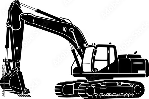 Heavy Excavator and Crawler Shovel Silhouette - Industrial Construction Machinery Vector