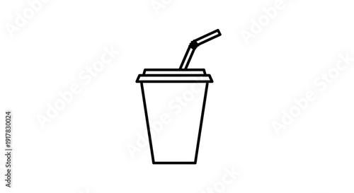 Black and White Plastic Cup with Straw.