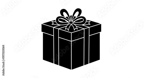 Black Gift Box with Ribbon Illustration.