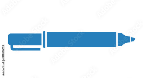Blue Pen Illustration on White Background.