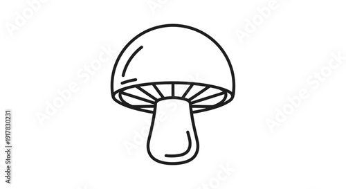 Simple Black and White Mushroom Illustration.